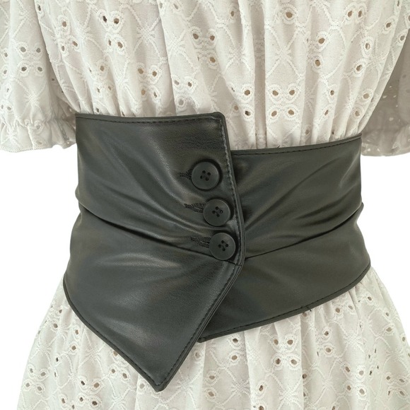 Western Black faux leather Corset Wide waist Belt button underbust statement - Picture 1 of 11